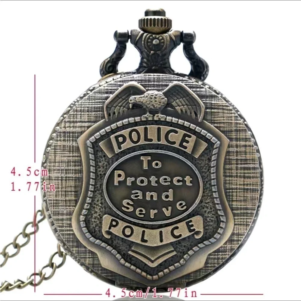 Police Pocket Chain Watch Protect and Serve Quartz Analog Watch Unisex Gift